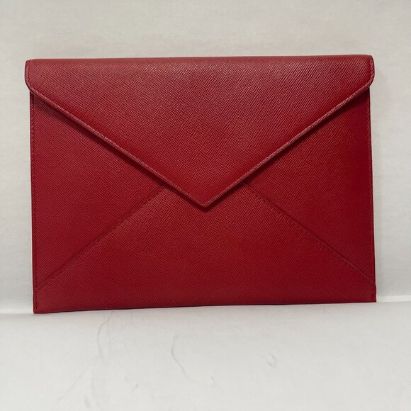 Prada Red Saffiano Slim Leather Envelope Clutch Wallet - Preowned - Picture 2 of 13